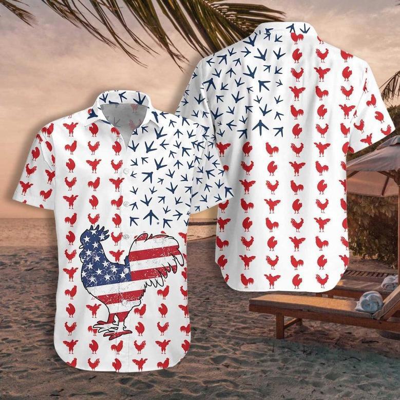 ROOSTER AMERICAN FLAG All Printed Hawaiian Shirt, Farm Hawaiian Shirt, Farmer Hawaii