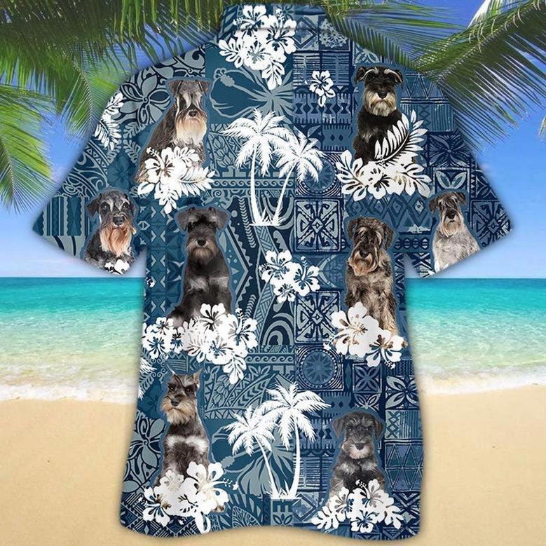 Schnauzer Hawaiian Tropical Plants Pattern Blue And White All Over Printed Hawaiian Shirt, Farm Hawaiian Shirt, Farmer Hawaii