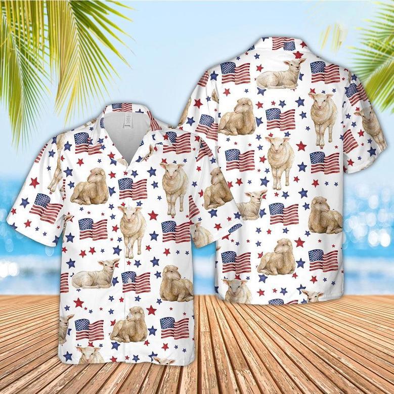 Sheep American Flag Pattern Hawaiian Shirt, Farm Hawaiian Shirt, Farmer Hawaii