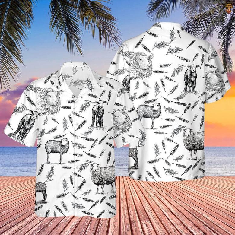 SHEEP PATTERN All Printed Hawaiian Shirt, Farm Hawaiian Shirt, Farmer Hawaii