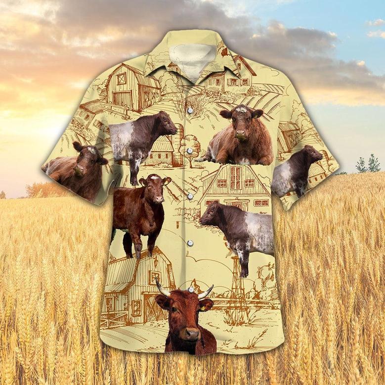 Shorthorn Cattle Farm All Over Printed Hawaiian Shirt, Farm Hawaiian Shirt, Farmer Hawaii