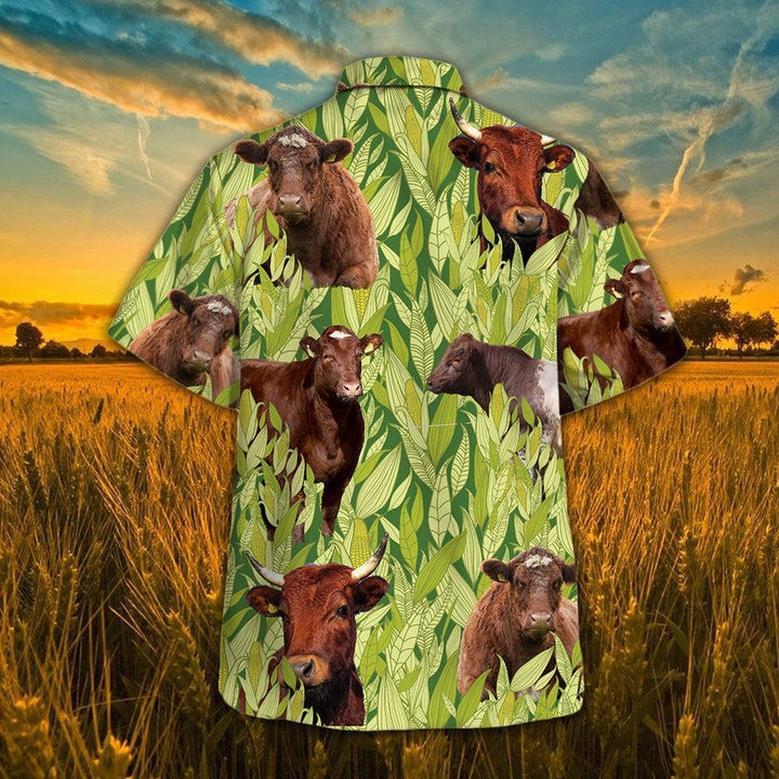 Shorthorn In Green Corn Field All Over Printed Hawaiian Shirt, Farm Hawaiian Shirt, Farmer Hawaii