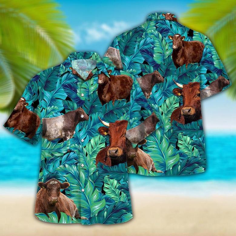 Shorthorn Tropical Hawaiian Palm Leaves All Over Printed Hawaiian Shirt, Farm Hawaiian Shirt, Farmer Hawaii