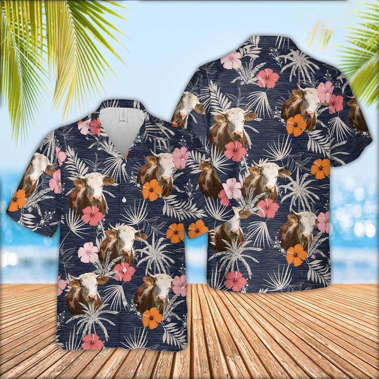 Simmental Cattle Tropical Exotic Hawaiian Shirt, Farm Hawaiian Shirt, Farmer Hawaii