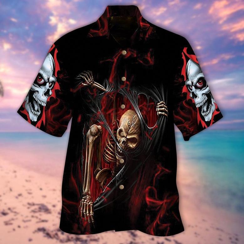 Skeleton Ripped Red Smoke Skulls All Over Printed Hawaiian Shirt, Farm Hawaiian Shirt, Farmer Hawaii