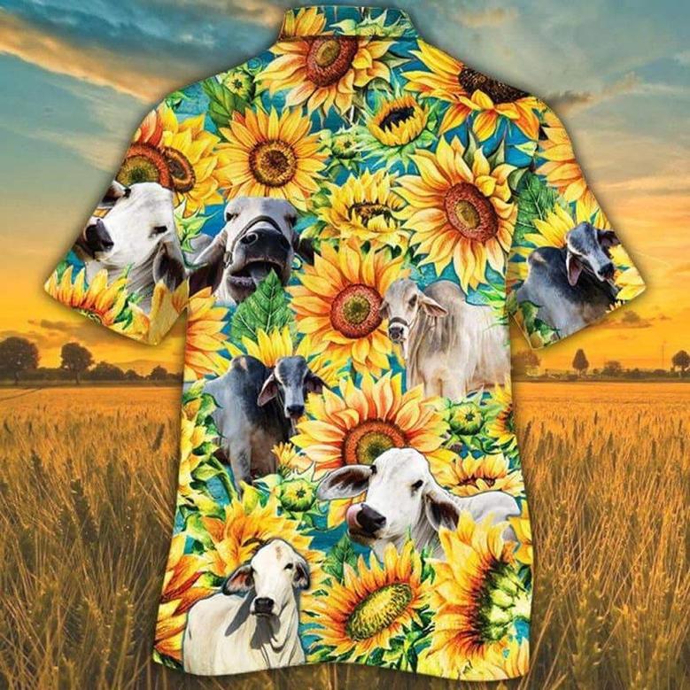 Sunflower Brahman Cattle Hawaiian Shirt, Farm Hawaiian Shirt, Farmer Hawaii