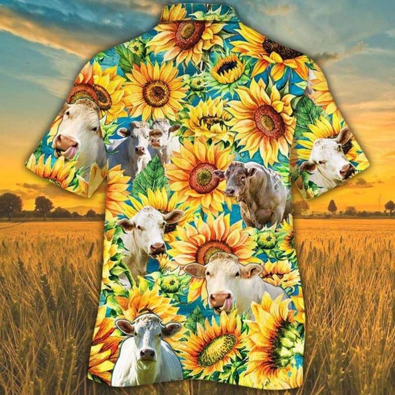 Sunflower Charolais Cattle Hawaiian Shirt, Farm Hawaiian Shirt, Farmer Hawaii