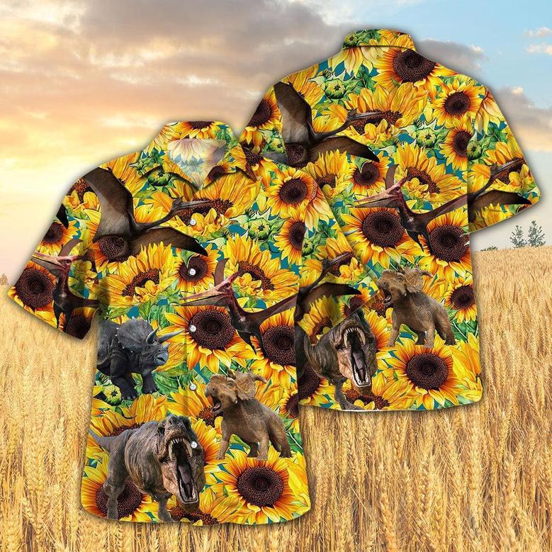 Sunflower Dinosaur Hawaiian Shirt, Farm Hawaiian Shirt, Farmer Hawaii