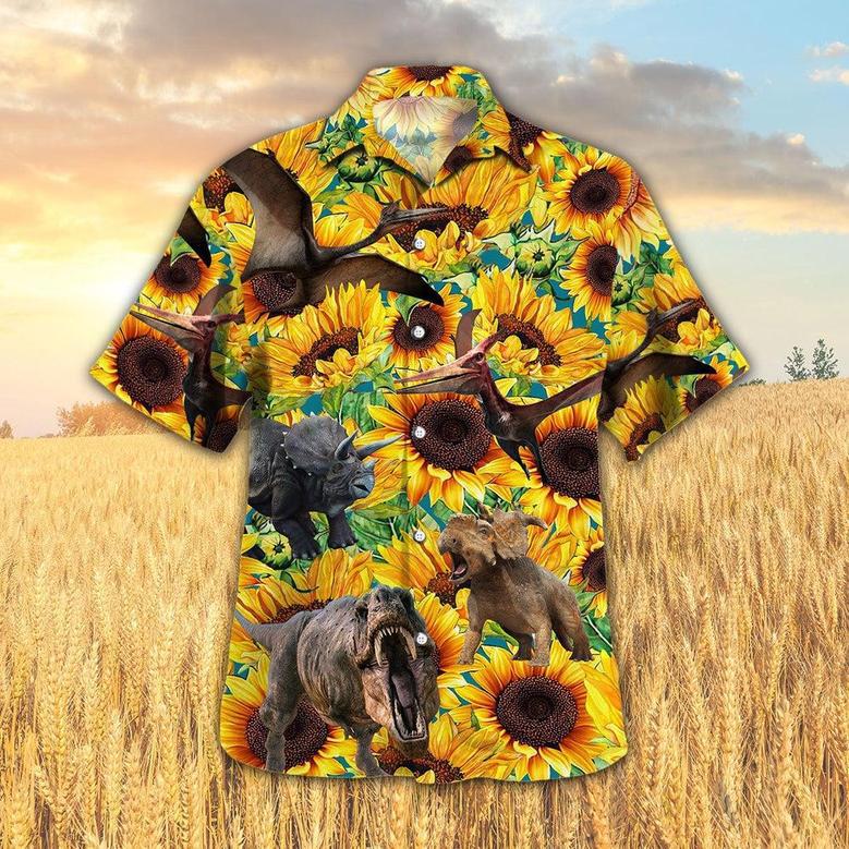 Sunflower Dinosaur Hawaiian Shirt, Farm Hawaiian Shirt, Farmer Hawaii