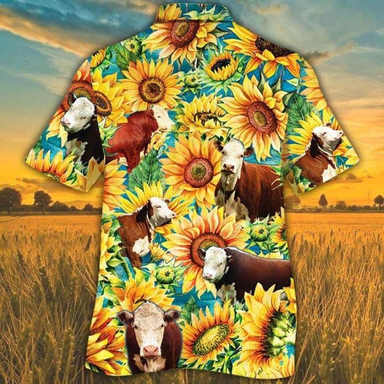 Sunflower Hereford Cattle Hawaiian Shirt, Farm Hawaiian Shirt, Farmer Hawaii