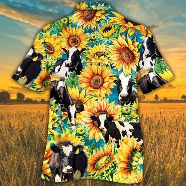 Sunflower Holstein Friesian Cattle Hawaiian Shirt, Farm Hawaiian Shirt, Farmer Hawaii