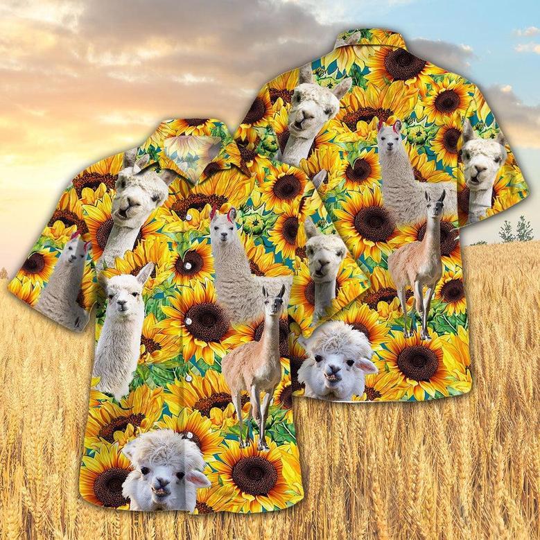 Sunflower Llama Hawaiian Shirt, Farm Hawaiian Shirt, Farmer Hawaii