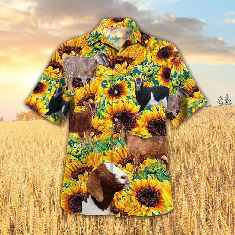 Sunflower Nubian Goat Hawaiian Shirt, Farm Hawaiian Shirt, Farmer Hawaii