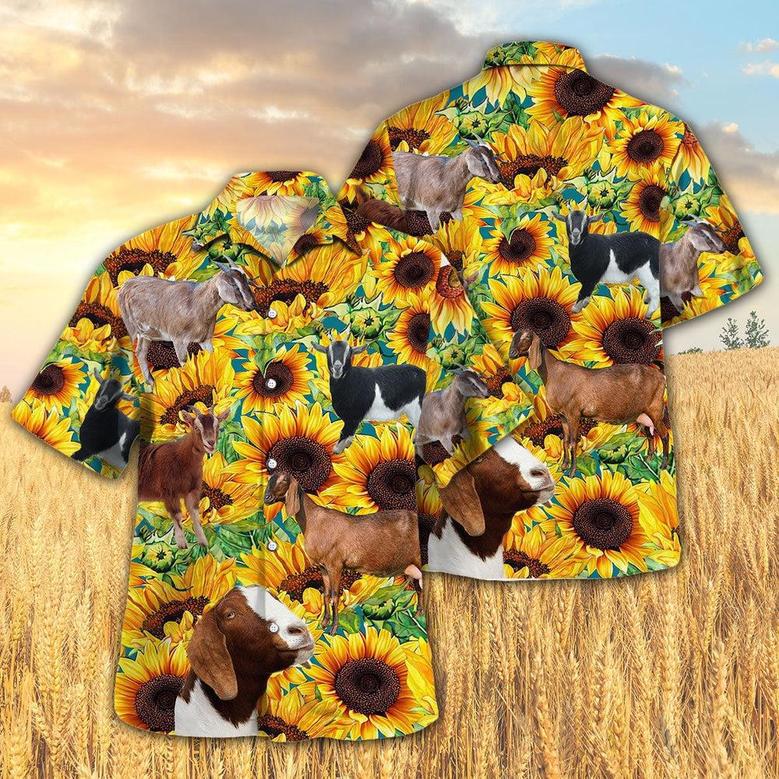 Sunflower Nubian Goat Hawaiian Shirt, Farm Hawaiian Shirt, Farmer Hawaii