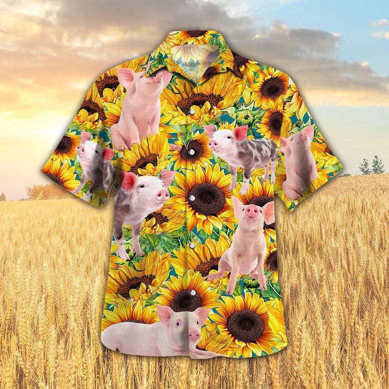 Sunflower Pig Hawaiian Shirt, Farm Hawaiian Shirt, Farmer Hawaii