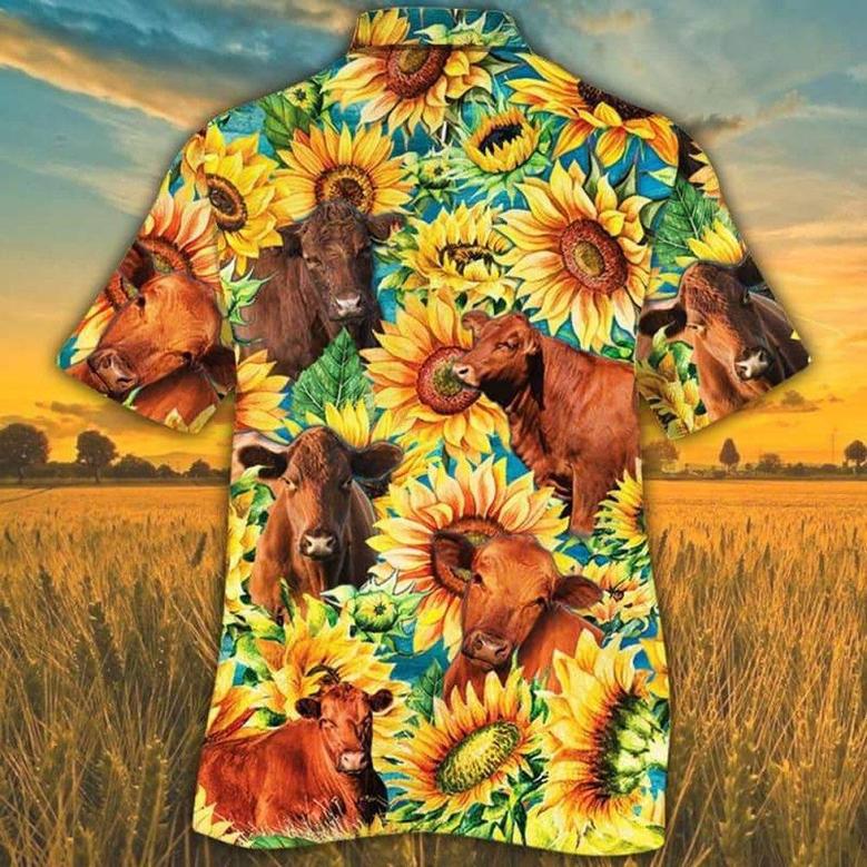 Sunflower Red Angus Cattle Hawaiian Shirt, Farm Hawaiian Shirt, Farmer Hawaii