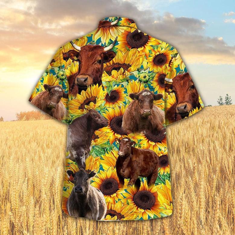 Sunflower Shorthorn Cattle Hawaiian Shirt, Farm Hawaiian Shirt, Farmer Hawaii