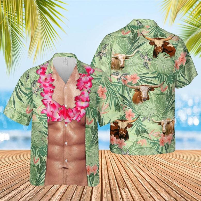 Texas Longhorn Cattle Funny Body Hawaiian Shirt, Farm Hawaiian Shirt, Farmer Hawaii