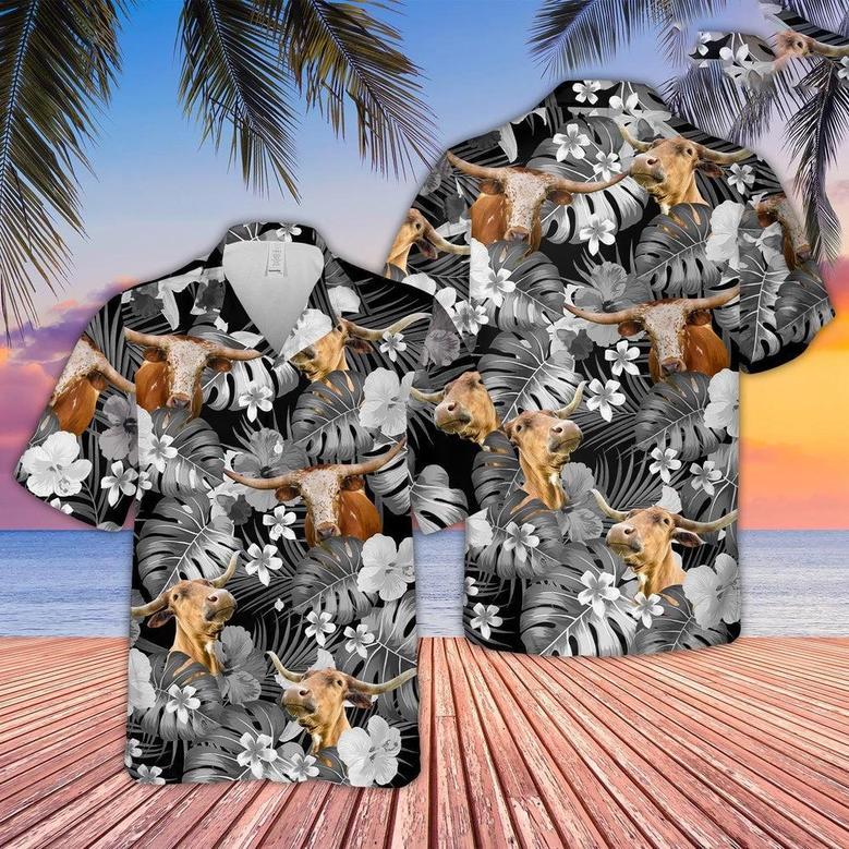 Texas Longhorn Grey Hawaiian Shirt, Farm Hawaiian Shirt, Farmer Hawaii