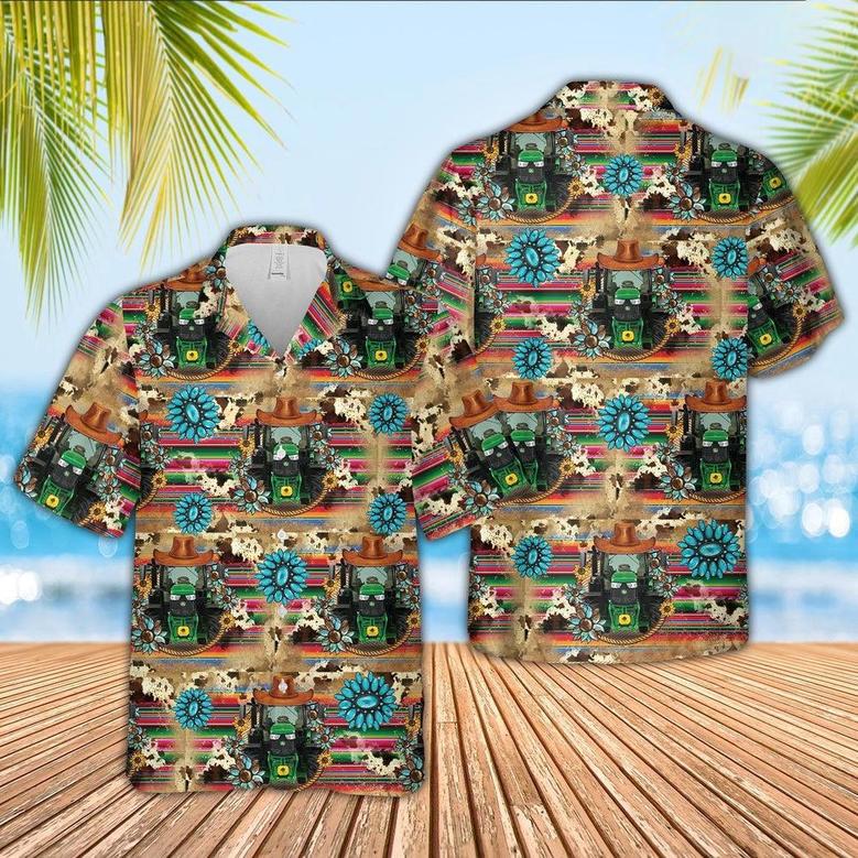 Tractor Cowboy Pattern Hawaiian Shirt, Farm Hawaiian Shirt, Farmer Hawaii