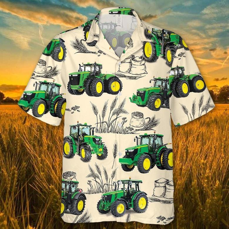 Tractor Green All Printed Hawaiian Shirt, Farm Hawaiian Shirt, Farmer Hawaii