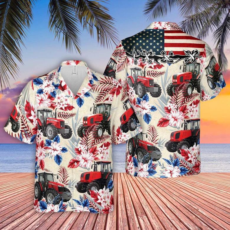 Tractor Pattern US FLAG Hawaiian Shirt, Farm Hawaiian Shirt, Farmer Hawaii