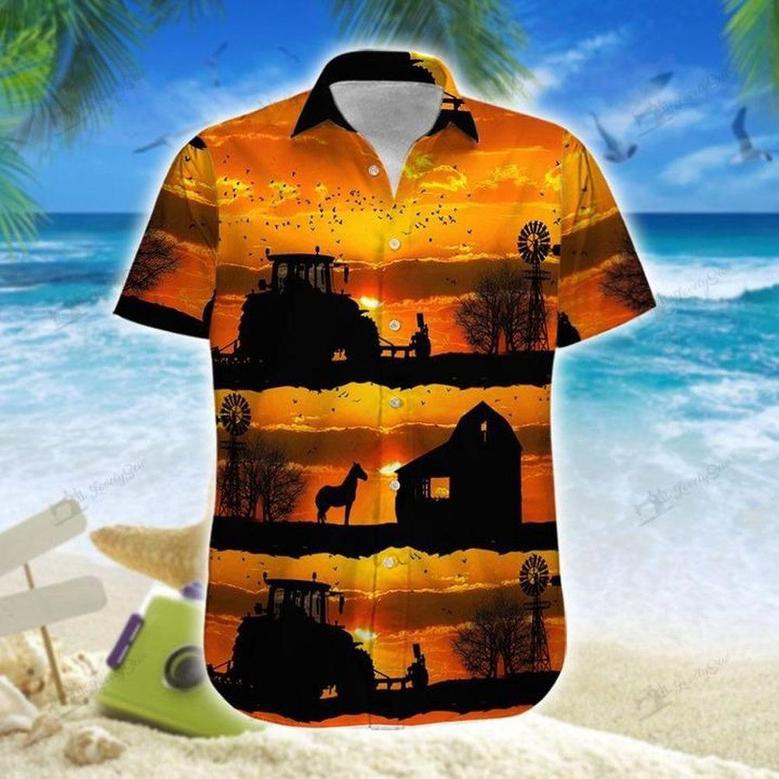 Tractor Sunset Farm Hawaiian Shirt, Farm Hawaiian Shirt, Farmer Hawaii