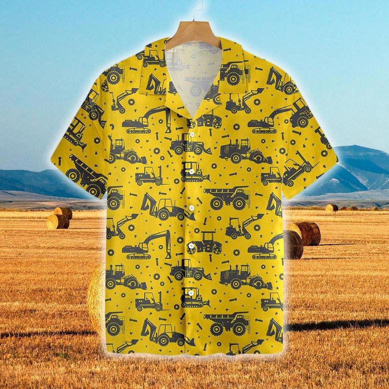 Tractors Pattern Yellow All Over Printed Hawaiian Shirt, Farm Hawaiian Shirt, Farmer Hawaii