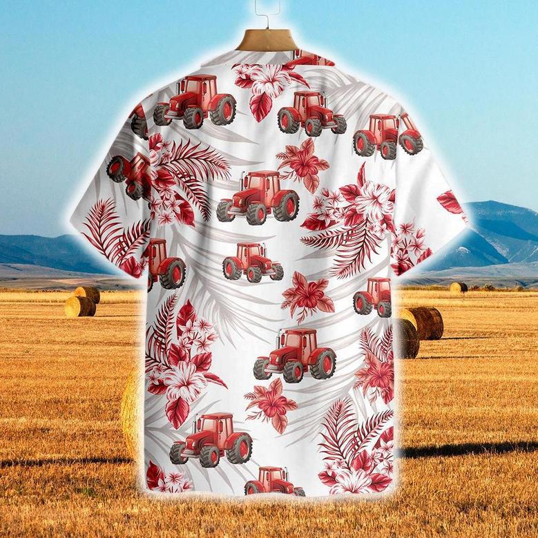 Tractors Red Hibiscus All Over Printed Hawaiian Shirt, Farm Hawaiian Shirt, Farmer Hawaii