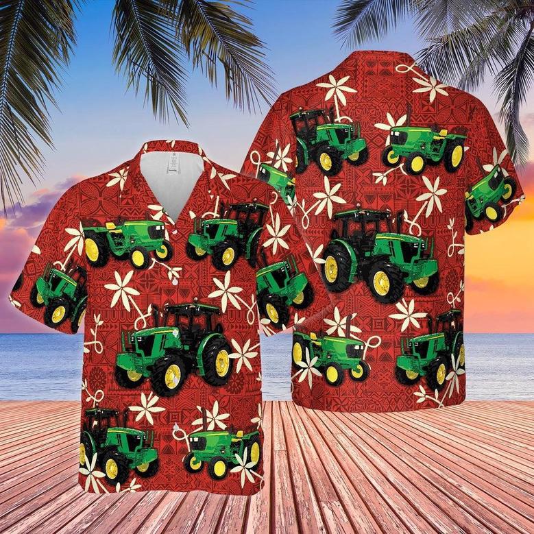 Tractors Red Pattern All Over Printed Hawaiian Shirt, Farm Hawaiian Shirt, Farmer Hawaii