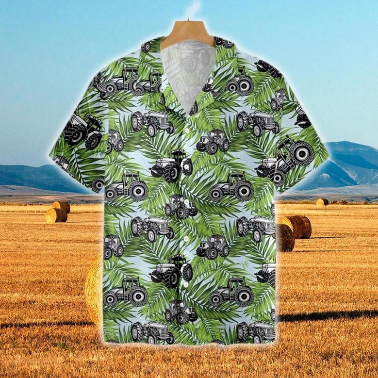 Tractors Tropical Leaves All Over Printed Hawaiian Shirt, Farm Hawaiian Shirt, Farmer Hawaii