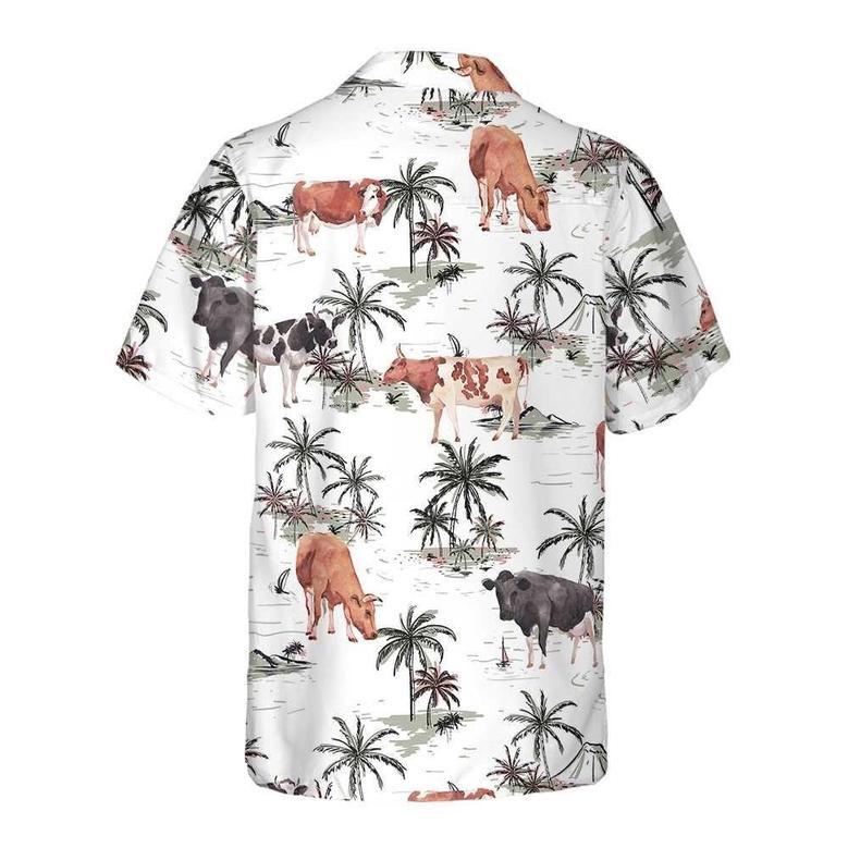 TROPICAL ISLAND AND COWS PATTERN Hawaiian Shirt, Farm Hawaiian Shirt, Farmer Hawaii