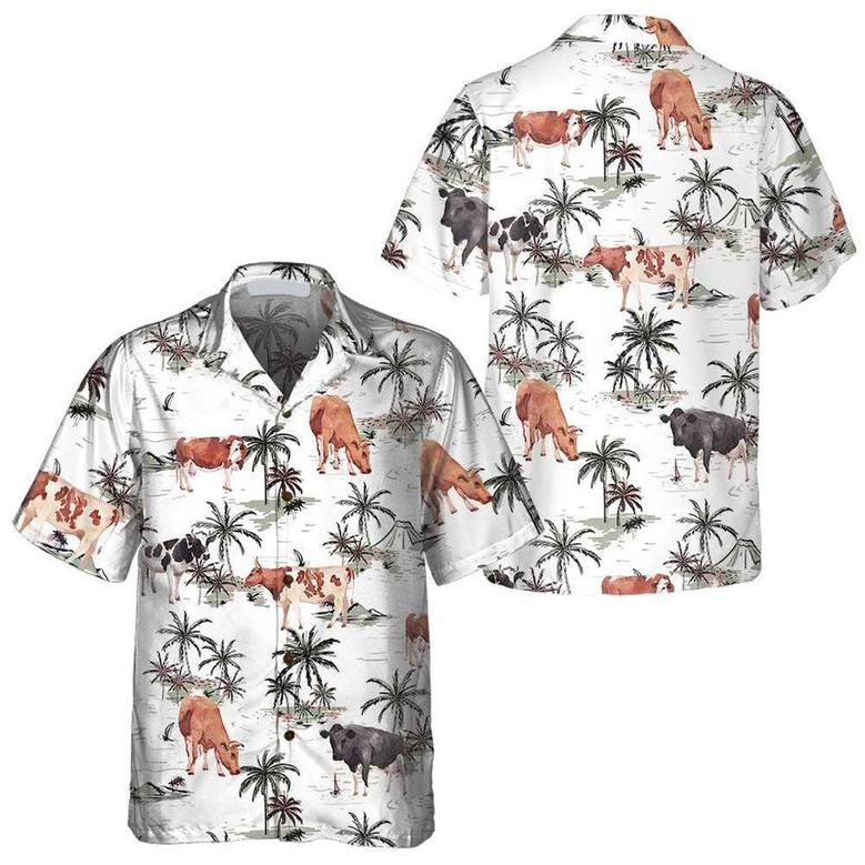 TROPICAL ISLAND AND COWS PATTERN Hawaiian Shirt, Farm Hawaiian Shirt, Farmer Hawaii