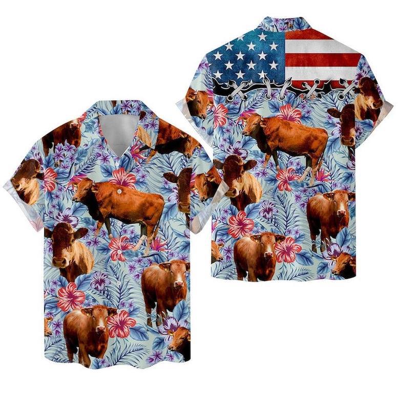 Tropical Red Angus Hawaiian Shirts, Farm Hawaiian Shirt, Farmer Hawaii