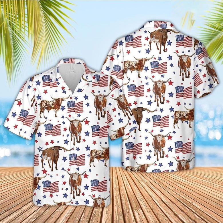 TX Longhorn American Flag Pattern Hawaiian Shirt For Kids, Farm Hawaiian Shirt, Farmer Hawaii