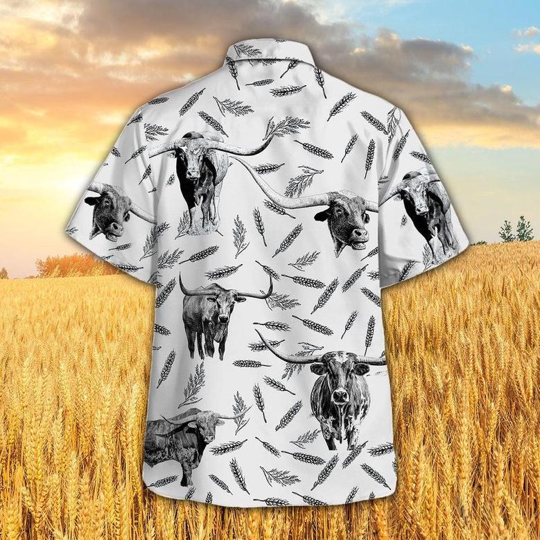 TX-LONGHORN PATTERN Hawaiian Shirt, Farm Hawaiian Shirt, Farmer Hawaii