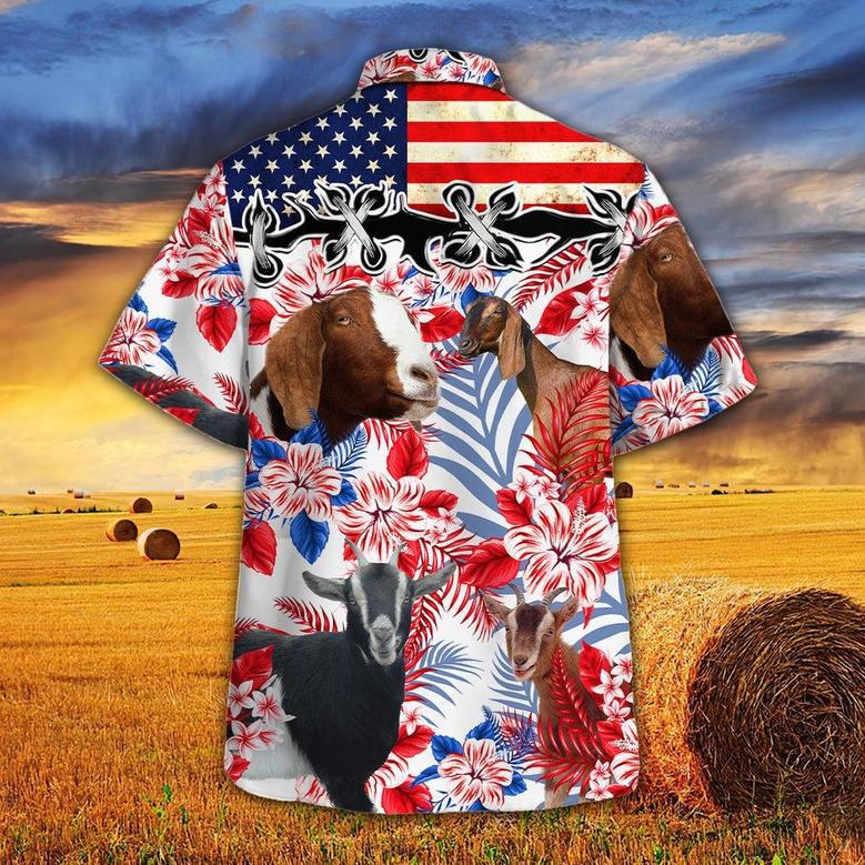 United States Flag Hawaiian Theme For Nubian Goat Lovers All Printed Hawaiian Shirt, Farm Hawaiian Shirt, Farmer Hawaii