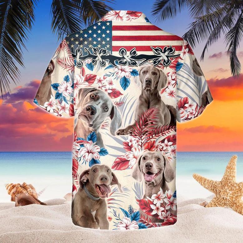 Weimaraner Dog United States Flag Hawaiian Flowers All Over Printed Hawaiian Shirt, Farm Hawaiian Shirt, Farmer Hawaii