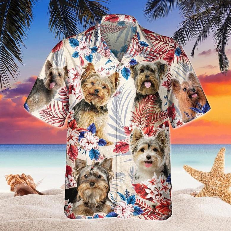 Yorkshire Terrier Dog United States Flag Hawaiian Flowers All Over Printed Hawaiian Shirt, Farm Hawaiian Shirt, Farmer Hawaii