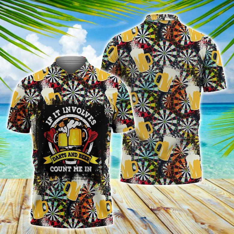 All Over Print Dart And Beer Pattern Polo Shirt, Dart Shirt Water Color
