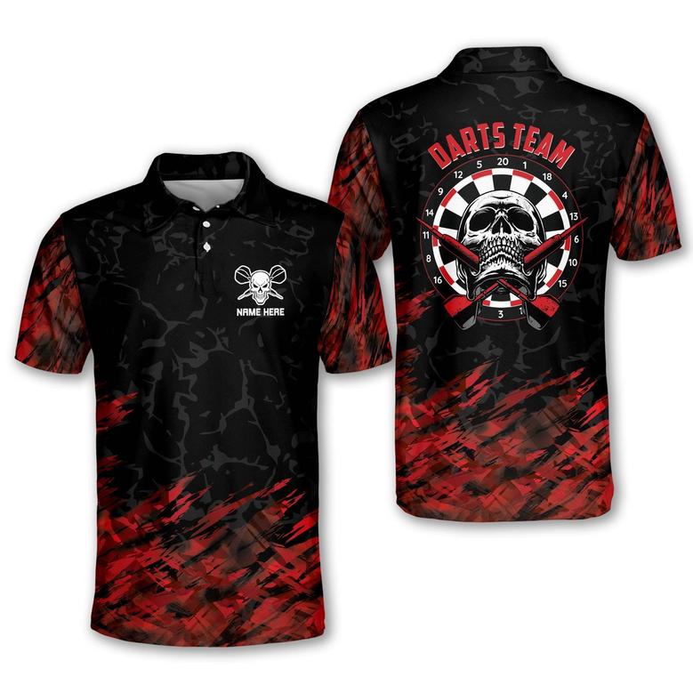 All Over Print Skull Dart Polo Shirts, Gift For Dart Player, Uniform For Dart Team