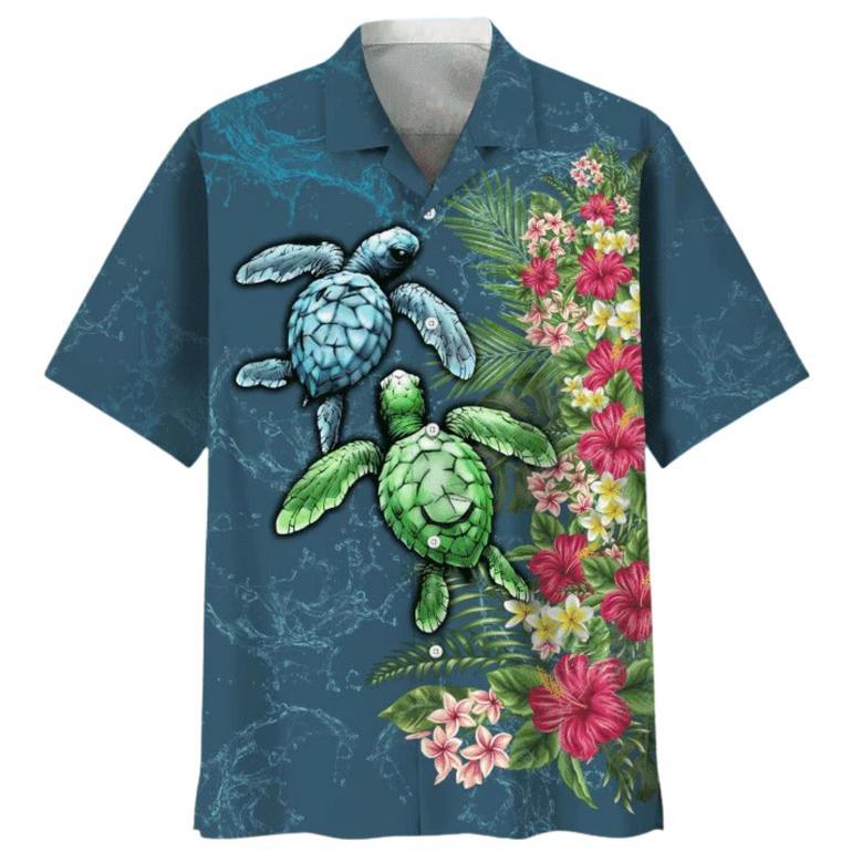 All Over Print Turtle Floral Hawaiian Shirt, Aloha Beach Shirt, Summer Hawaiian Turtle Shirt