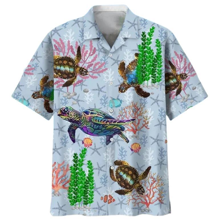 All Over Print Turtle Floral Hawaiian Shirt, Aloha Beach Shirt, Summer Hawaiian Turtle Shirt