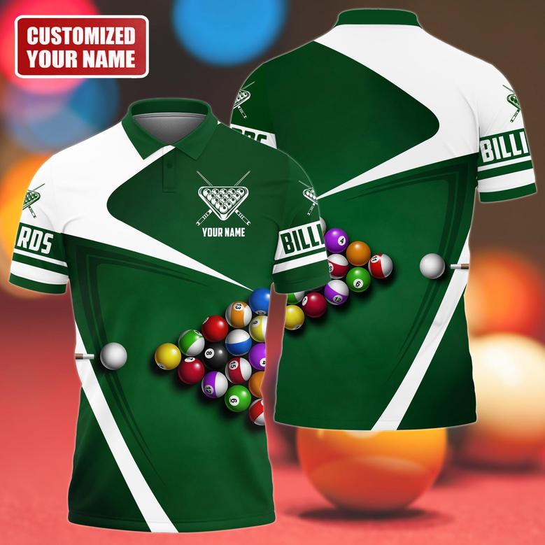 All Over Print White And Green Pool Polo Shirt, Pool Table Billiard Shirt, Gift For Men Women