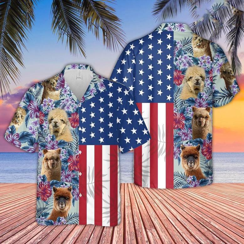 Alpaca Flower Pattern American Hawaiian Shirt, Farm Hawaiian Shirt, Farmer Hawaii