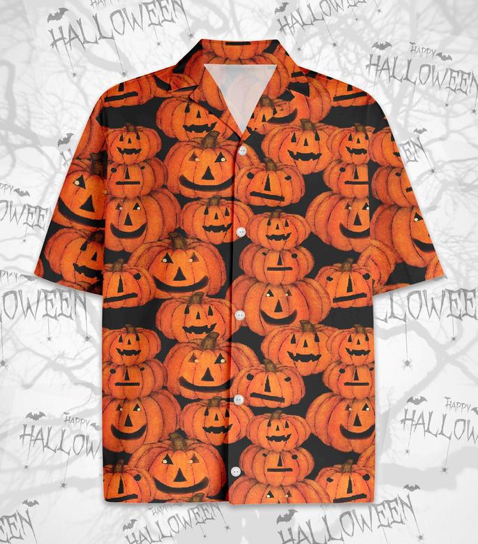 Amazing Halloween Hawaiian Aloha Shirts Pumpkin Jack-O'-Lantern Pattern