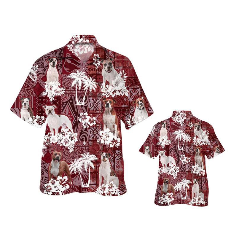 American Bulldog Hawaiian Shirt, Dog Hawaiian Shirt Red Tribal Pattern For Summer