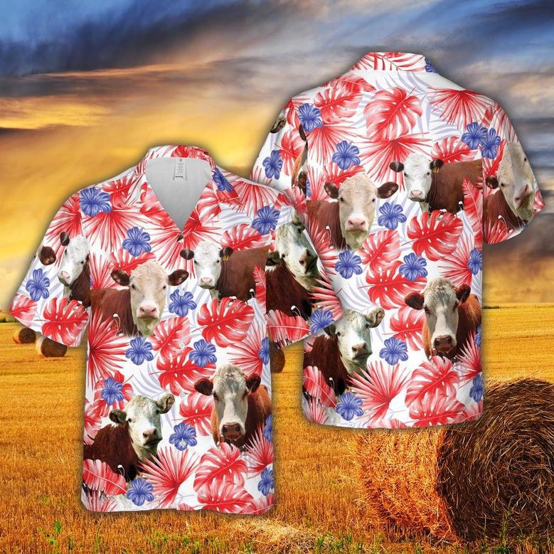 American Colors Herefold Cattle Hawaiian Shirt, Farm Hawaiian Shirt, Farmer Hawaii