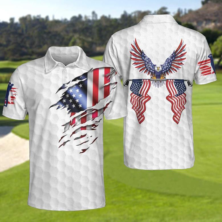 American Eagle Flag Golf Short Sleeve Polo Shirt, Men Golfer Uniform, Golf Lover Gifts Coolspod
