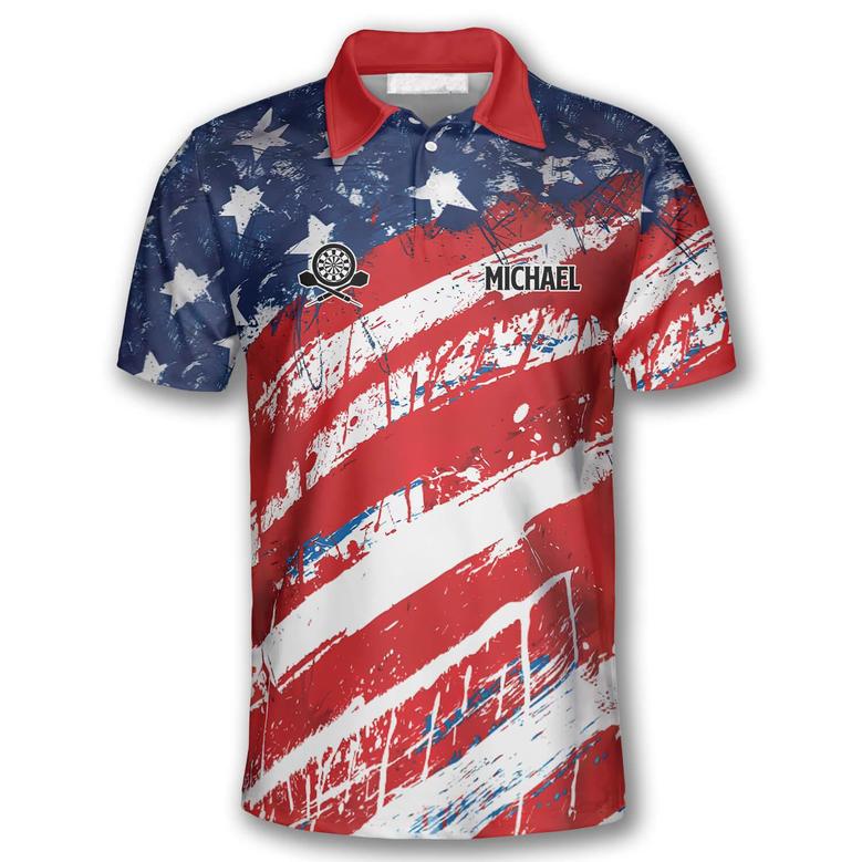 American Flag Water Color Custom Darts Polo Shirts For Men, Dart Skull Shirt